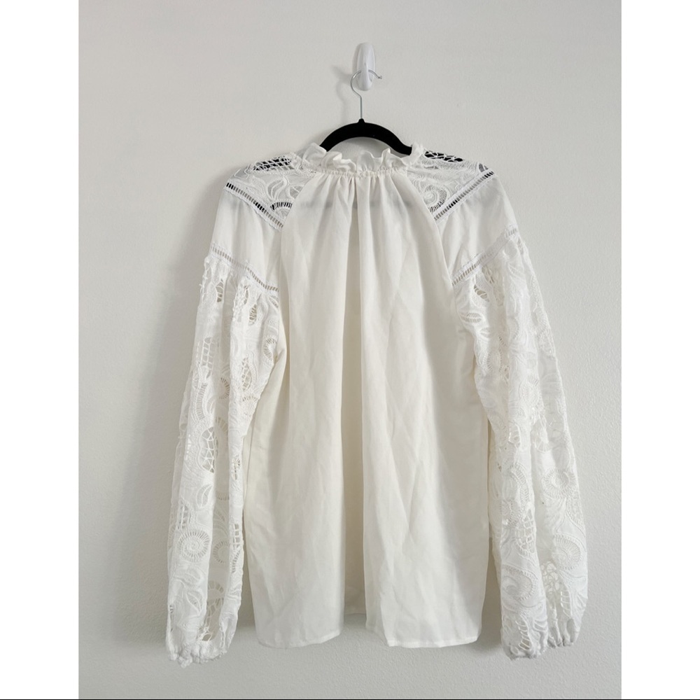 NWT Kasia White Linen Crochet Long Sleeve Tunic Cover Up Blouse XS - Picture 4 of 5